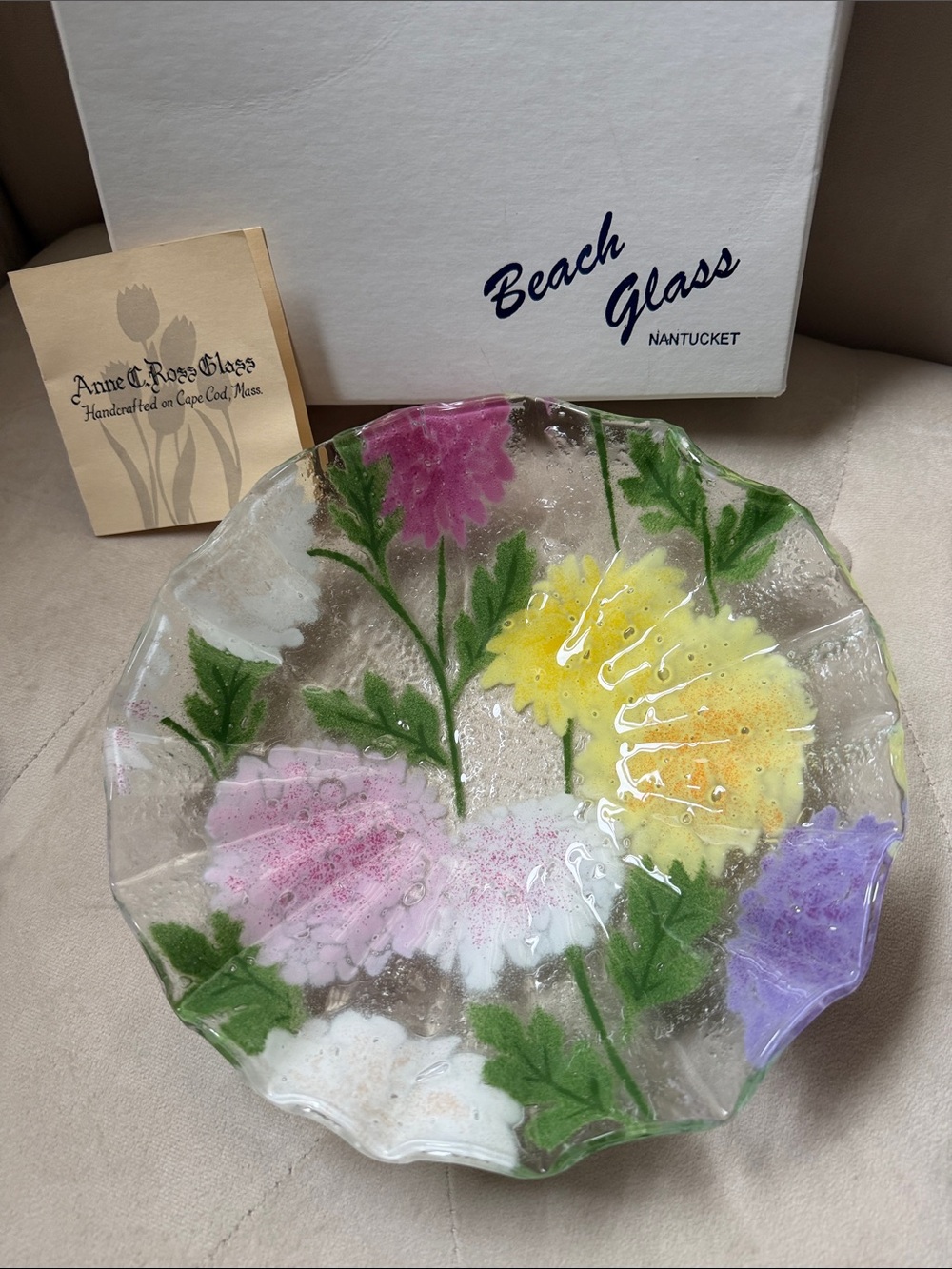 Anne C. Ross Glass Floral Bowl - Beach Glass Nantucket - Handmade on Cape Cod